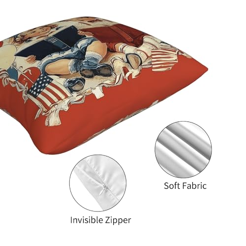 4th of July Patriotic Vintage Throw Pillow Covers 18 X 18 Inch Set of 4 Decorative Cushion Cover Home Decor for Sofa Chair Couch Bedroom Living Room - color: Patriotic