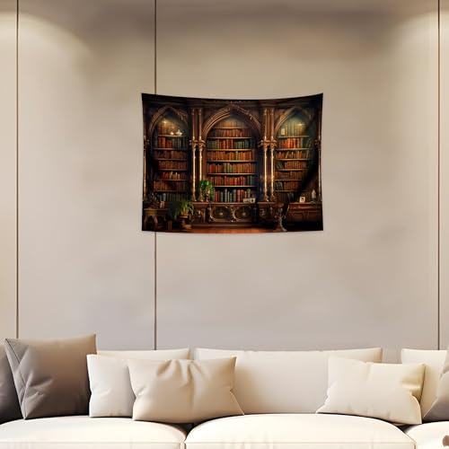 QGHOT Medieval Bookshelf Tapestry Vintage Library Bookcase Tapestry Wall Hanging Victorian Office Zoom Video Backdrop Old Books for Study Room Bedroom Living Room Decor 39.4"x31.5" - color: B, size: 31.5"L x 39.4"W