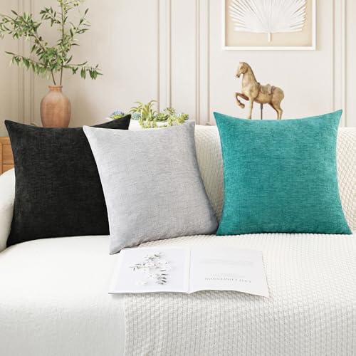CaliTime Throw Pillow Covers Decorative 16 X 16 Inches Pack of 2 Cozy Chenille Cushion Case for Couch Sofa Bed Living Room Home Moonbeam Gray - color: Moonbeam Gray, size: 16" x 16" (Pack of 2)