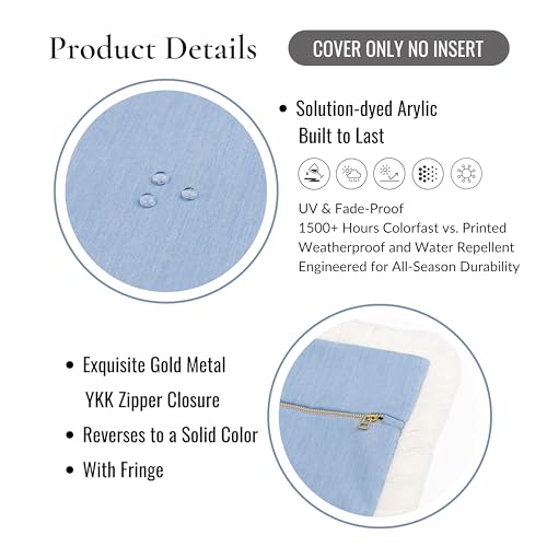 Hofdeco Premium Coastal Hampton Outdoor Performance Lumbar Pillow Cover Only, 12"x20" Water Repellent, UV and Fade Resistant for Backyard, Couch, Poolside, Azure Blue Woven Solid - color: Azure Blue Solid 12"x20"