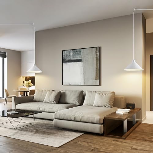 11.8IN Plug in Pendant Light 2 Pack Industrial Hanging Lamp White Vintage Pendant Lighting Fixtures with 15ft Cord On/Off Switch for Kitchen Island Dinning - color: White Plug in Pendant Light 11.8IN