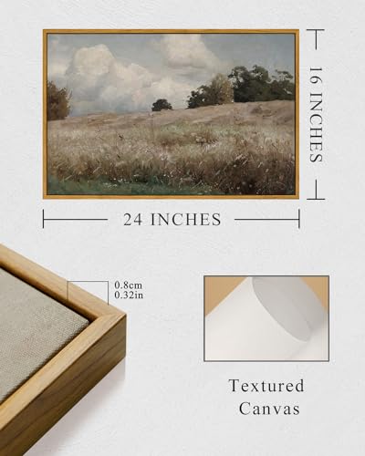 InSimSea Framed Canvas Wall Art Vintage Decor, Farmhouse Scenery Vast Field Grassland Paintings, Large Prints, Nature Landscape Wall Decoration for Living Room Bedroom Bathroom Home Decor, 16"x24" - color: Corn Field, size: 24"L x 16"W
