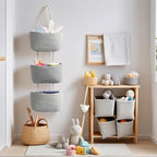 Gray 3-Tier Woven Cotton Rope Hanging Basket, Over the Door Organizer, Adjustable Detachable Wall Basket with Metal & Adhesive Hooks, No Drilling for Apartment, Rental, Dorm & Small Space - style: Grey