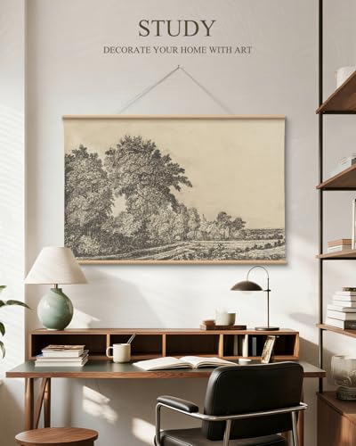 VIYYIEA Extra Large Size Canvas Wall Art, 36x54 Inch Vintage Tree Landscape Hanging Scroll, Black and White Rustic Country-Inspired Artwork for Living Room, Bedroom, Office - color: Old Grove
