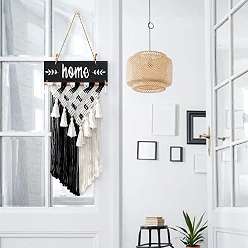 LOMOHOO Welcome Sign Macrame Wall Hanging Woven Tapestry Home Sign Front Porch Door Decor Rustic Yard Sign Art Home Decoration Housewarming Gift (Black) - color: Black