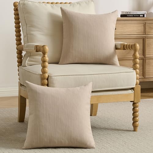 FUTEI Pack of 2 Chenille Throw Pillow Covers 24x24 Inch Soft Line Textured Decorative European Cushion Cases Modern Farmhouse Accent for Couch Living Room, Beige - color: Beige, size: 24" x 24" (Pack of 2)