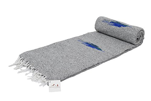 Open Road Goods Mexican Thunderbird Yoga Blanket, Handwoven Throw for Yoga, Meditation, and Home Décor – Versatile Blanket for Beach, Picnic, Camping, or Outdoor Use - color: Light Grey