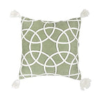 carol & frank Lily Sage Geometric Accent Throw Pillow w/White Tassel Fringe 18" x 18" All Seasons Springtime Spring Home Living Room Sofa Couch Chair Bed Bedroom Premium Luxury Decor Decoration 18" x