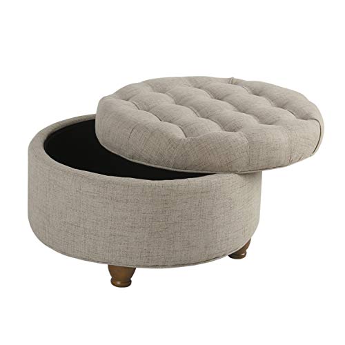 Homepop Home Decor Button Tufted Woven Round Storage Ottoman Large - color: Light Tan