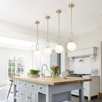 Modern Gold Globe Pendant Light White Globe Glass Shade Brushed Brass Finished Adjustable Rods Hanging Light Fixtures for Kitchen Island Living Room - color: Gold 1 Pack-Adjustable Rods