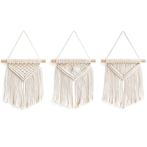 Mkono Boho Wall Decor Mini Macrame Wall Hanging Art 3 Pack Cute Christmas Tree Decoration for Living Room Bedroom Bathroom Teen Girls Room Dorm Home Office Gift Idea, 8''W x 9''H, Small