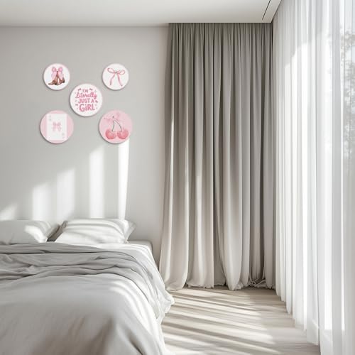 5 Pcs Preppy Pink Coquette Wall Art Bowknot Aesthetic Hanging Decor for Apartment Bedroom Living Room Dining Room Farmhouse Home - color: Pink