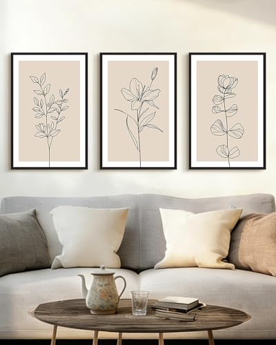Drsoum Black Line Flower Wall Art Vintage Floral Minimalist Wall Hanging Decor Bohemain Botanical Prints Artwork for Bedroom Living Room Hallway 16x24in Black Framed - color: Bohemain Flower, size: 16x24in, Black Framed