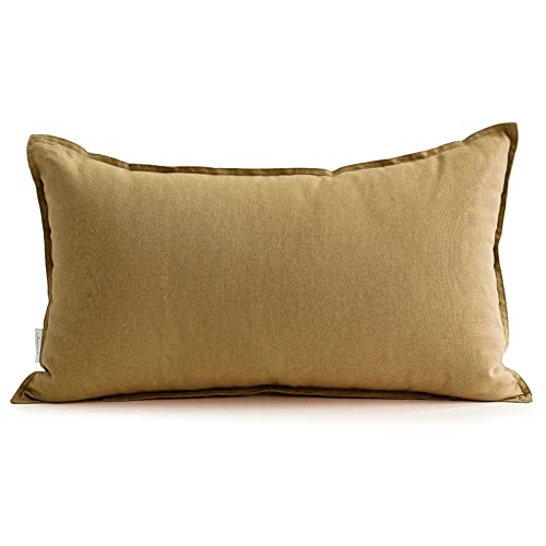 Jeanerlor Cotton Linen Decorative 12"x20" Lumbar Throw Pillow Case Cushion Cover with Twin Needles Stitch on Edge,for Wedding/Party/Gift/Car (30 x 50cm), Earth Yellow - color: Earth Yellow, size: 20" x 12" (Pack of 1)