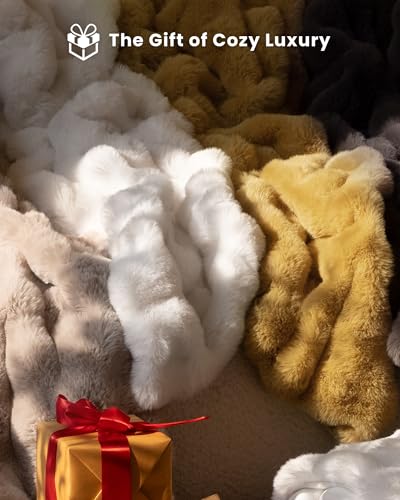 Ultra Soft Cozy Faux Fur Throw Blanket, Fuzzy Plush Thick Bubble Blanket, Oversize Luxury Fluffy Blanket for Couch, Bed, and Living Room, 60x80 Inches, Cream White - color: Cream White, size: Twin