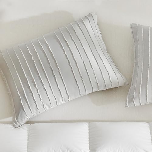 WARMDERN Light Grey Striped Pillow Covers King Pillow Cases Soft Microfiber Stripe Pillow Cases Set of 2 Boho Tufted Stripes Textured Pillowcase with Envelope Closure(Light Grey, King, 20x36 Inches) - color: Light Grey-striped, size: 20" x 36" (Pack of 2)