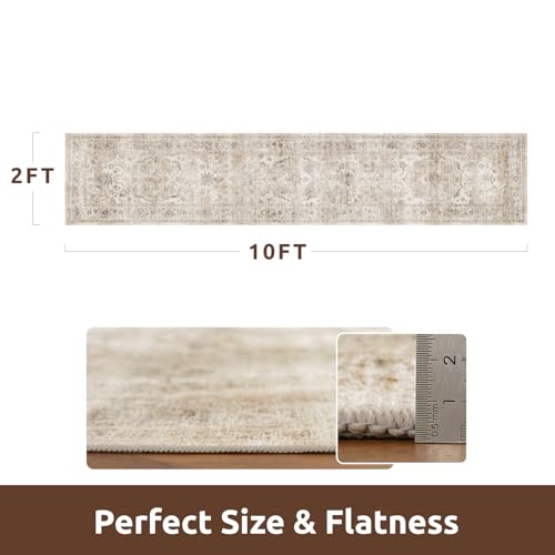 AMOAMI-2X10 Runner Rug-Washable Runners for Hallways-Soft Non Slip Bedside Rugs for Bedroom-Vintage Long Rug for Hallways Entryway Laundry Room Stair Kitchen Bathroom Beige - color: Beige, size: 2' X 10' (Rectangular)