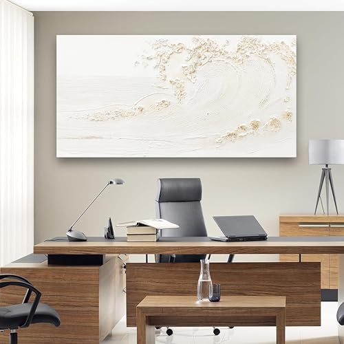 Canvas Wall Art Decor Modern Wall Art Pictures for Living Room Canvas Art Wall Decor Modern White Wall Art Prints Silent Waves Large White Artwork for Walls Bedroom Office Kitchen Wall Decor 24" X 48" - color: White, size: 48"L x 24"W