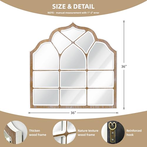 36x36 Inch Window Pane Wall Mirror, Farmhouse Gothic Arched Mirror, Rustic Decorative Cathedral Mirror for Living Room Entryway Home Decor - color: H - Window - 36x36 in