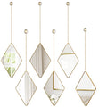 Suzile 6 Pcs Diamond Wall Mirror Set with Chain Hanging with Diamond Handle Frame Decorative Chain Mirror for Home Entryways Living Room Bathroom Farmhouse Wall Decor(Gold)
