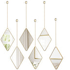 Suzile 6 Pcs Diamond Wall Mirror Set with Chain Hanging with Diamond Handle Frame Decorative Chain Mirror for Home Entryways Living Room Bathroom Farmhouse Wall Decor(Gold)