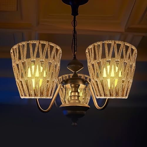 8 Pcs Small Rattan Bell Lamp Shade 5.9 x 5.7 Inch Handwoven Wicker Chandelier Barrel shades Boho Replacement Shades for Pendant, Table, Floor, and Sconce Lamps (Fitter 1.57")
