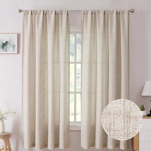 Tollpiz Short Linen Curtains Bedroom Rod Pocket Semi Sheer Curtain Burlap Light Filtering Thick Linen Drapes for Living Room, 38 x 45 inches Long, Natural, Set of 2 Panels - color: Natural, size: 38"W x 45"L (Pack of 2)