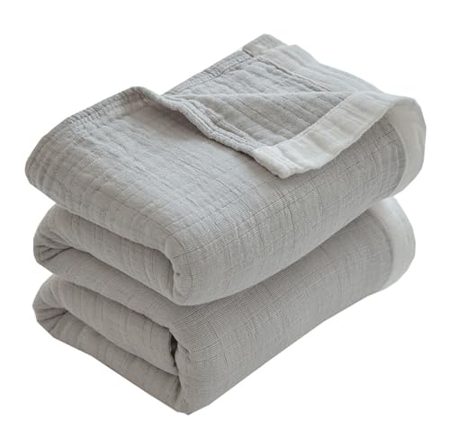 100% Cotton Muslin Blanket 60"x80", Grey Throw Blankets for Couch Bed Sofa Chair, 4-Layer Soft Cozy Quilt Travel Blanket, Farmhouse Decor,All Seasons - color: Grey