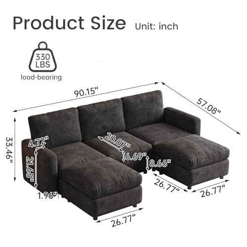 Guyii 5 Seater Modular Sectional Sofa with Storage Ottomans, U Shaped Modern Convertible Sofa Couch Comfy Cushion Couch for Living Room Apartment Hotel - color: Dark Gray, size: 5 seater( with 2 ottomans)