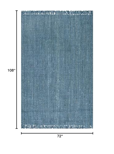 Nuloom Daniela Blue, 6' x 9', Handmade, Jute, Tassel, Soft and Textured, High Traffic, Stain Resistant, Easy Clean, Durable Area Rug for Bedroom, Living Room, Dining Space, Foyer, Entryway - color: Blue, size: 6' x 9' (Rectangular)