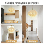 BoostArea 5-Tier Large Rattan Boho Chandelier Light Fixture,20" Hand Woven Pendant Lights Kitchen Island,Large Farmhouse Pendant Light for Kitchen,Dining Room,Hallway, Foyer - color: Gold & Beige