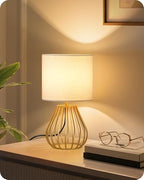 Gold Table Lamp, Small Gold Bedside Lamp with Metal Base & White Linen Lampshade, Modern Nightstand Lamp, Little Cute Desk Lamp for Bedroom, Living Room, 2700K LED Bulb Included, DCW06TL05 - color: White + Gold