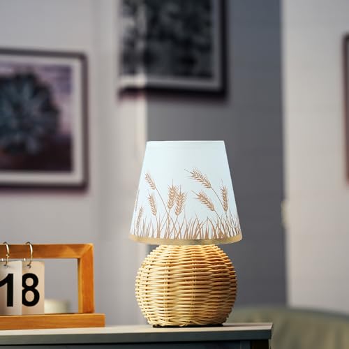 Vintage Small Wicker Lamp, Rattan Body Fabric Lampshade, Adjustable Light Color and Brightness, Power-Off Memory, Safe USB Powered, Boho Style Night Light for Bedroom Living Room (Sphere-Wheat) - color: Sphere-Wheat