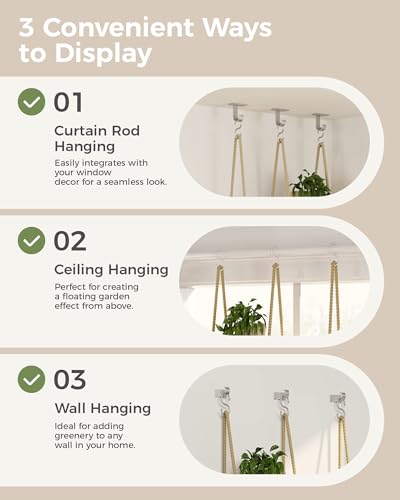 Bamworld Hanging Shelves 8Tiers Plant Hanger Indoor Window Plant Shelves Wood Plant Wall Shelf Window Sill Plant Shelf Indoor Hanging Plant Stand Living Room Decor Garden Boho Decor - size: 8Tier