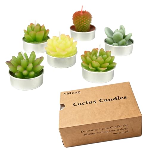 Cactus Tealight Candles, Handmade Delicate Succulent Cactus Candles（ Perfect for Birthday Party ,Wedding, Spa, Home Decor) - color: 6pcs Cactus Candles