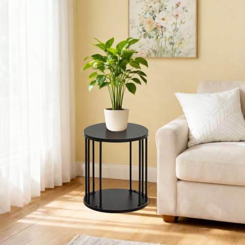 HDANI Small Round Wooden Step Stool for Kids Adults, 300lbs Load Capacity Garden Stool, Non-Slip Small Stool for Plant Stand, Kitchen, Bathroom and Bedroom, Black - color: Black, size: Small - Single