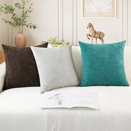 CaliTime Throw Pillow Covers Decorative 16 X 16 Inches Pack of 2 Cozy Chenille Cushion Cases for Couch Sofa Bed Living Room Home Coffee - color: Coffee, size: 16" x 16" (Pack of 2)