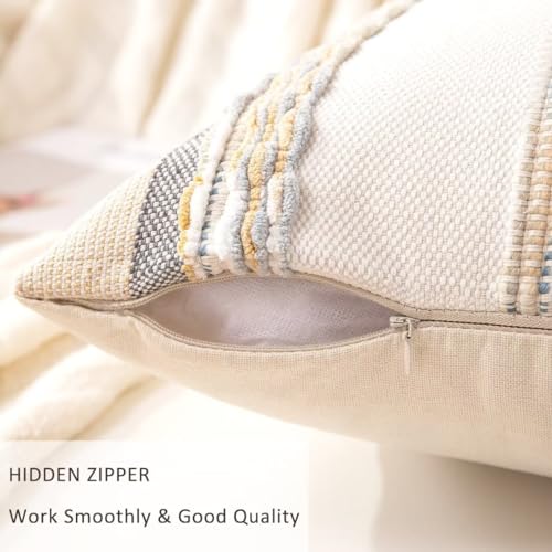 Boho Throw Pillow Covers 18x18 Set of 2 Farmhouse Decorative Cushion Case Striped Square Pillows Cover Chenille Pillow Cases Accent Neutral Pillowcase for Sofa Couch Bed,Orange-Gray - color: Orange-gray Stripe