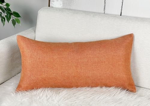 Aiking Home Imitation Burlap Lumbar Pillow Cover 12x24 Inch Vintage Faux Linen Rustic Natural Look, 1 Piece Elegance Farmhouse Style Accents Pillow Case for Indoor Use, Orange - color: Orange, size: 24" x 12" (Pack of 1)