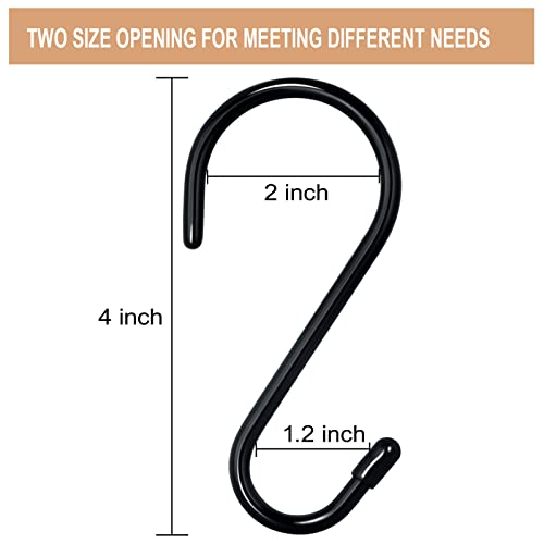 24 Pack 4 Inch Heavy Duty Large S Hooks - Vinyl & Rubber Coated Non Slip Metal S Hooks for Hanging Plants, Closet, Garden, Jeans, Jewelry, Pot, Pan, Cups, Towels - color: Black, size: 4 Inch-24 Pack