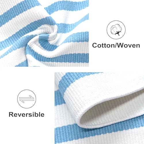 2x4 Outdoor Rug,Light Blue and White Striped Front Porch Rug Cotton Woven Washable Indoor Outdoor Doormat Farmhouse Small Area Rug for Porch/Entryway/Home Entrance Decor - color: Blue White, size: 2' x 4'3" (Rectangular)