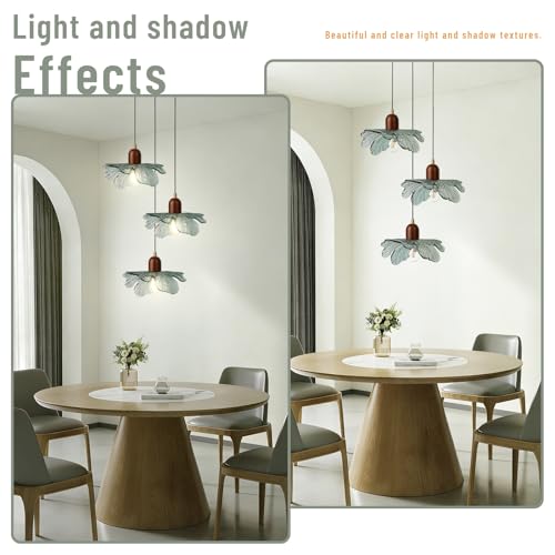 3 Light Dark Green Glass Pendant Light Mid Century Modern Chandelier Adjustable Hanging Ceiling Light Fixture E26 Base for Kitchen Island Dining Room Bedroom Living Room Cafe Restaurant - color: Dark Green, 3 Light