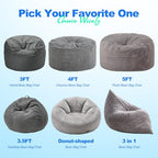 Hobestluk 3 in 1 Bean Bag Chair Giant Bean Bag Chairs for Adults with Chevron Plush Fur Cover Convertible Bean Bag Floor Cushion with Machine Washable Cover for Living Room (Plush Grey) - color: Soft Grey