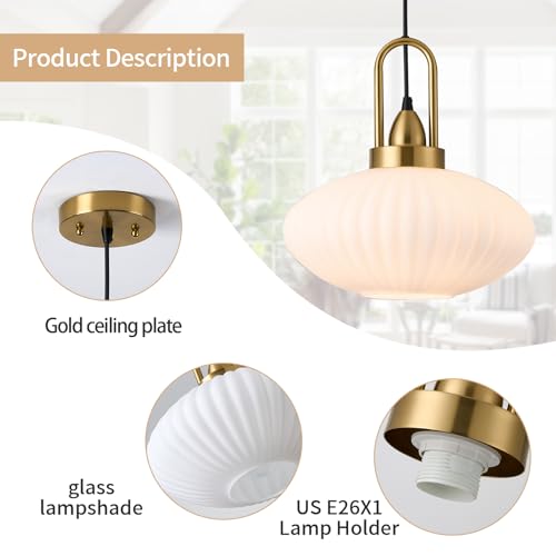12 Inch Milk Glass Pendant Lights Vintage Chandelier Pendant Lighting Modern Mid Century Hanging Lights Adjustable Kitchen Island Light for Dining Room Bedroom Hallway - color: 12 Inch White