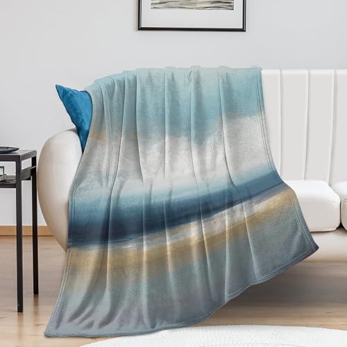 Fashion Gradient Blanket, Modern Art Abstract Blue Sea View Painting Strokes Pattern Soft Warm Cozy Plush Flannel Covers for Livingroom Bedroom Couch Chair Camping Travel Home Decor Tapestry 30x40in - color: Abstract-10, size: 30W" x 40L"