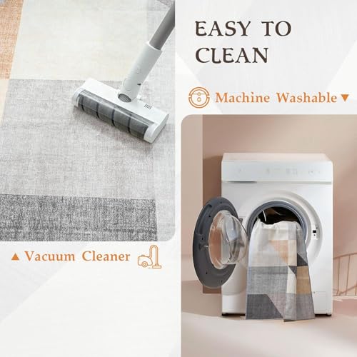 HOMFINE Washable Area Rug - Geometry Style Modern Rugs for Living Room, Bedroom, Machine Washable Rug Soft Non Slip Non Shedding Area Rug - Grey Brown, 6'x9' - color: Grey/Brown, size: 6' x 9' (Rectangular)