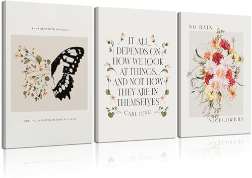 VVL 3Pcs Inspirational Quotes Wall Art for Office Mental Health Canvas Wall Art Motivation Painting Picture Wall Decor for School Office Treatment Room Home Decoration 12x16in - color: Inspirational Floral Canvas, size: 12x16 in