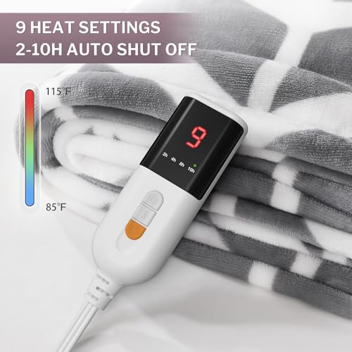 VENTIMI Electric Blanket Twin, 62" x 84" Heated Blanket with 9 Heat Levels & 2 to 10 Hours Auto Off, Fast Heating Blankets with ETL & FCC Certification, Grey - color: Grey, size: Twin
