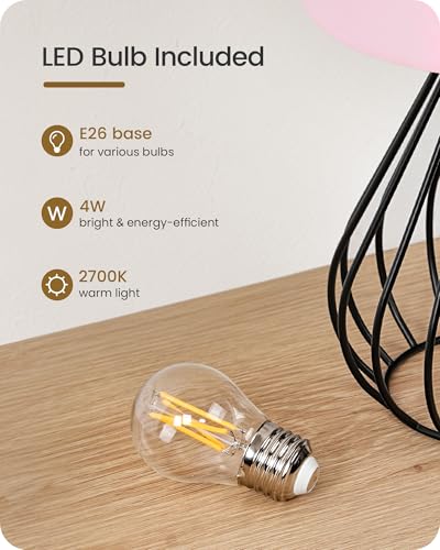 Pink Table Lamp for Girls' Room, Modern Small Bedside Lamp with Pink Linen Lampshade & Black Metal Base, 2700K LED Bulb Included, Decorative Nightstand Lamp for Bedroom, Entryway, P06TL05 - color: Pink + Black