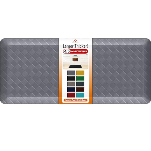 4/5 Inch Extra Thick Kitchen Mats for Floor,Non Slip Anti Fatigue Kitchen Rugs,Waterproof Stain Resistant Sink Mat,Cushioned Standing and Comfort Mats for Office (17"x39" Grey) - color: Grey, size: 39"L x 17"W x 0.8"Th